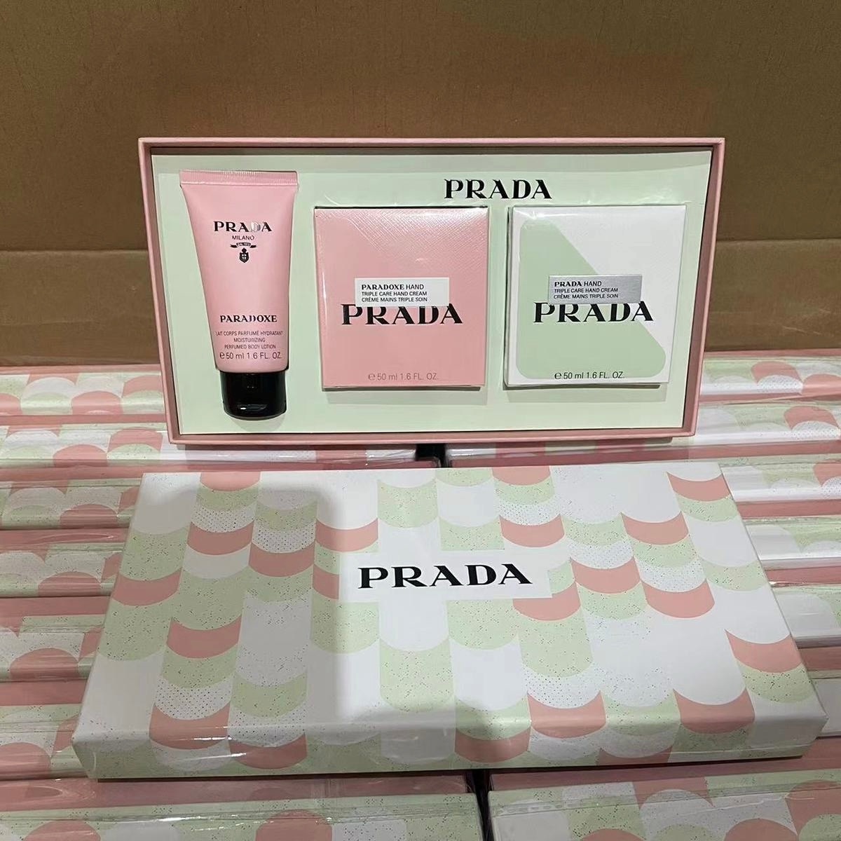 Prada Winter Sweet Dreams Set - Green Hand Cream 50ml, Pink Hand Cream 50ml, My Own Mystery Body Lotion Sample 50ml