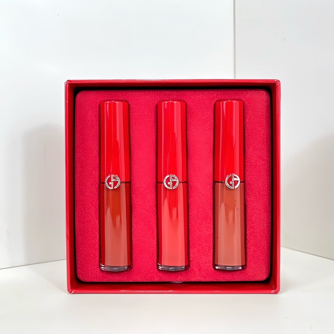 Armani red tube lip glaze set of three 3 x0.12 f1. oz.-3.5 ml